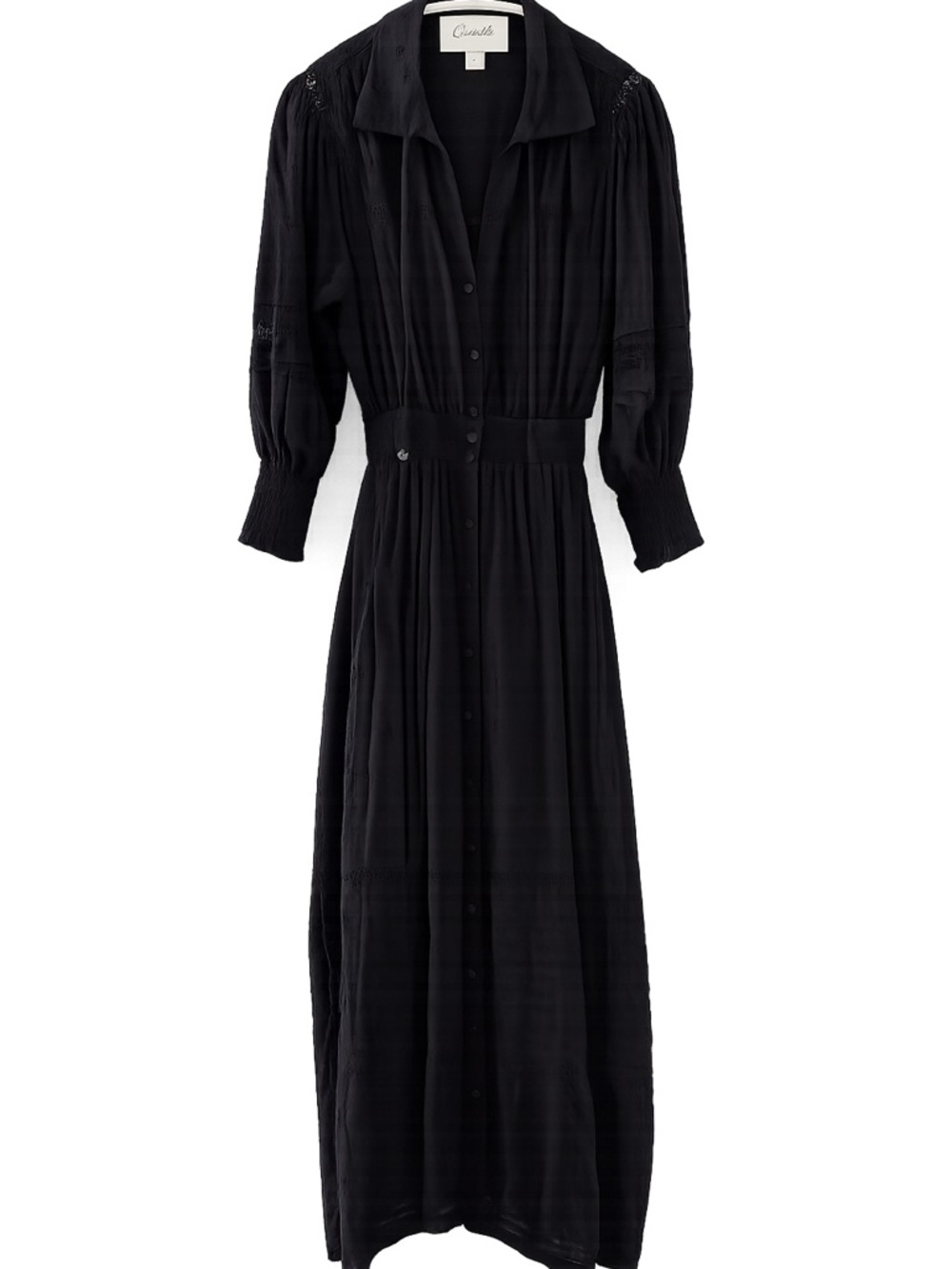 Cleobella Black Maxi Button-Front Dress with Smocked Cuffs
